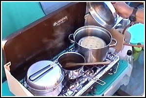 camping stove with pots