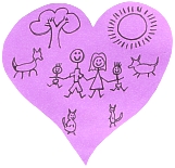 child's drawing of family inside a heart-shape